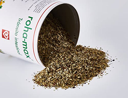 Roha MAX - Complemento alimenticio para regular tránsito intestinal, bote 60 g, hojas de sen, aromas de hibisco, regaliz y menta, masticable o infusión, FAES FARMA