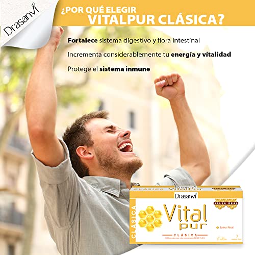 DRASANVI VITALPUR CLÁSICA - Jalea Real - Rica en vitaminas, minerales, ácidos grasos y aminoácidos - SIN GLUTEN - 20 viales x 15ml