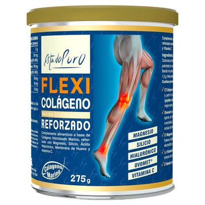 Flexi Colágeno Reforzado Estado Puro - Colageno Marino Hidrolizado en Polvo con Magnesio y Acido Hialuronico, Silicio, Membrana de Huevo y Vitamina C - Colágeno PEPTAN para las articulaciones - 275g