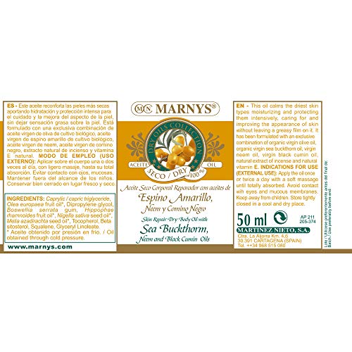 MARNYS Aceite Seco Reparador con Espino Amarillo, Neem y Comino Negro 100% Vegetal Spray 50ml