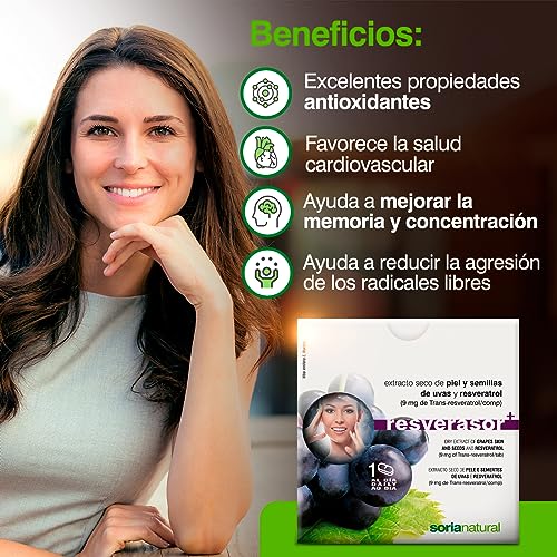 Soria Natural Resverasor Plus - Potente Antioxidante y Protector Celular - Salud Cardiovascular, Piel, Vitalidad - Caja 28 comprimidos