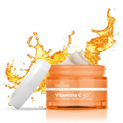 CREMA DE VITAMINA C 50 ml | Gel Crema diaria con Protección Solar | Antioxidante, Revitalizante e Iluminadora | Textura Ligera y Sin Aceites | Hecho en España | Natysal