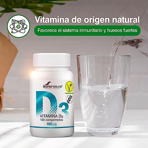 Soria Natural Vitamina D3 4000 UI (100 μg) - Vitamina d Vegana Ayuda a reforzar el Sistema Inmunitario, Huesos, Músculos y Dientes Fuertes | 150 Comprimidos para 5 meses | Vitaminas Mujer y Hombre