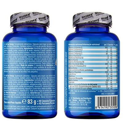 VICTORY ENDURANCE Con 12 Vitaminas, 9 Minerales Y Antioxidantes Que Provienen Del Té Verde, All Day Energy, 90 Cápsulas