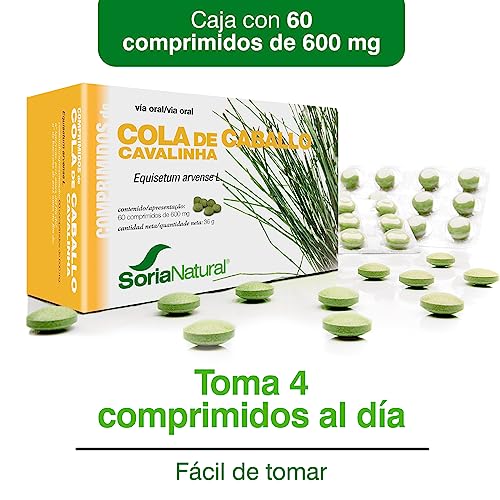 Soria Natural Cola de Caballo pastillas - Potente Diurético Natural - Drena Retención de Líquidos, Fortalece y Nutre tu Cabello y Uñas - Caja 60 comprimidos