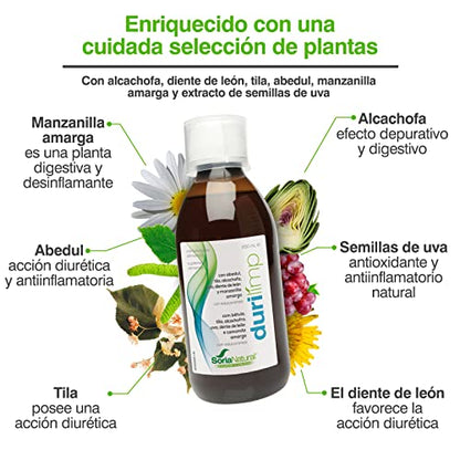 Soria Natural Durilimp - Limpieza Interna, Promueve la Salud Digestiva, Detox Natura l- Diente de León, Alcachofa, Manzanilla Amarga, Abedul - Equilibrio Digestivo - 250ml