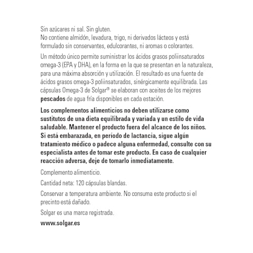 Solgar Omega-3 Doble Ácidos Grasos Poliinsaturados como Triglicéridos Naturales, 120 Cápsulas Blandas