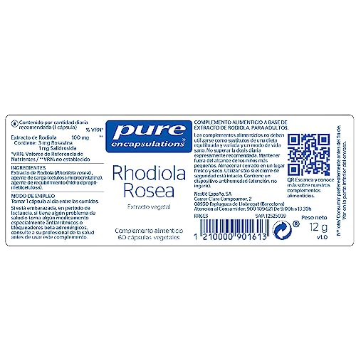 PURE ENCAPSULATIONS Rhodiola Rosea | Extracto de planta ante situaciones de estrés | 60 Cápsulas Vegetales