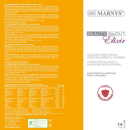 MARNYS Beauty In&amp;Out Nutricosmetic Elixir with Hydrolyzed Collagen for Skin, Hair and Nails 14 Vials