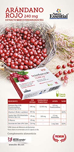 Nature Essential | Arándano Rojo 12.000 mg | Cápsulas Vegetales | Extracto Seco | Ayuda a Reforzar el Sistema Inmune y la Salud del Tracto Urinario | Rico en Vitamina C y D-Manosa