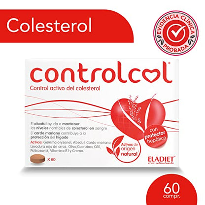 Complemento Alimenticio Controlcol - 60 Comprimidos -a Base de Levadura Roja de Arroz - Mejora la Salud Cardiovascular - Contribuye a la Protección del Hígado y sus Funciones - Eladiet