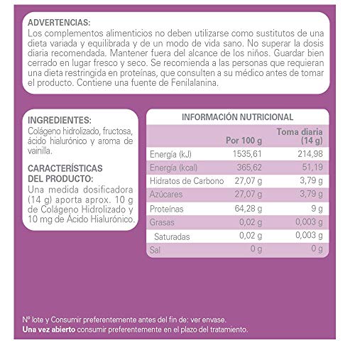 EPAPLUS Arthicare Colágeno Hidrolizado + Ácido Hialurónico, Polvo 30 Dias, 305 g, Sabor Vainilla