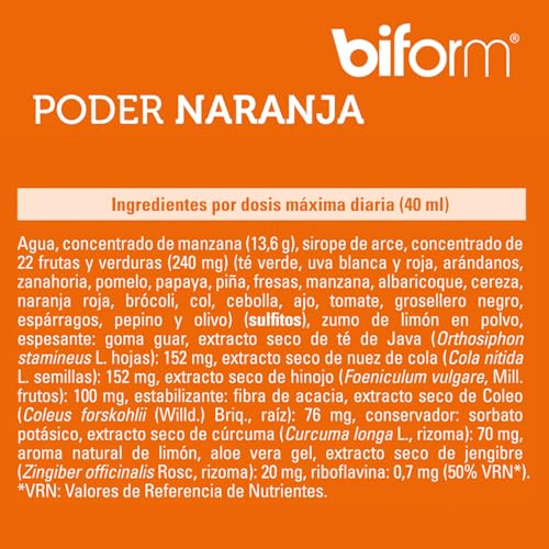 BIFORM PODER NARANJA - COMPLEMENTO ALIMENTICIO - Sabor a Naranja con Doble Acción Adelgazar y Vientre Plano - para Combinar con tu Bebida Favorita - 500ml