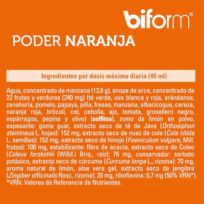 BIFORM PODER NARANJA - COMPLEMENTO ALIMENTICIO - Sabor a Naranja con Doble Acción Adelgazar y Vientre Plano - para Combinar con tu Bebida Favorita - 500ml