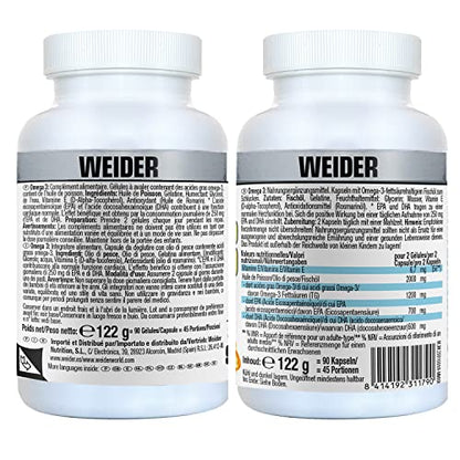 Weider Omega 3. 90 Kapseln. EPA und DHA. Angereichert mit Vitamin E