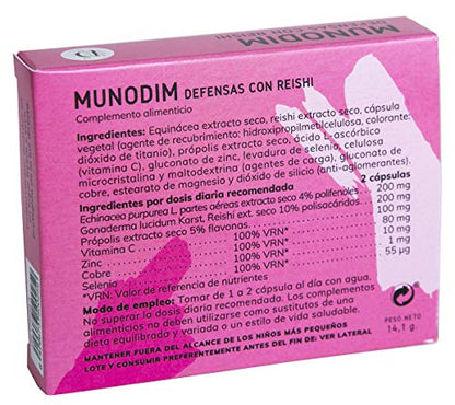 Dimefar - Munodim - Defensas + Inmunidad - Equinácea + Reishi + Própolis + Vitamina C + Zn + Cu + Se, 30 Cápsulas | Refuerza Defensas | Sistema Inmunitario