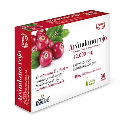 Nature Essential | Arándano Rojo 12.000 mg | Cápsulas Vegetales | Extracto Seco | Ayuda a Reforzar el Sistema Inmune y la Salud del Tracto Urinario | Rico en Vitamina C y D-Manosa