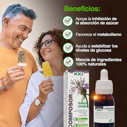 Soria Natural Composor 17 Diabesil Complex – Con Extractos de Eucalipto, Canela, Salvia, Judías Vainas, Travalera, Vitamina B3 y Cromo – Ayuda a Regular los Niveles de Glucosa - Hipoglucemiante - 50ml