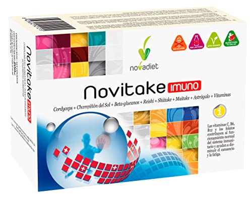 Novadiet - NOVITAKE IMUNO Viales con Vitamina C, Cordyceps, Champiñón del Sol, Reishi, Shiitake, Maitake, Astrágalo, Ayuda a Aliviar Catarros y a Mejorar las Defensas del Organismo - 20 Viales