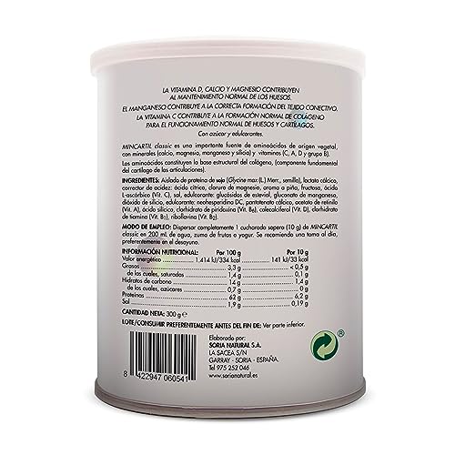 Soria Natural Mincartil Classic Bote - Mejora la Función Articular, Mantiene Huesos Fuertes - Nutrientes para la Salud Ósea - Silicio, Magnesio, Vitamina B, Calcio - Bote con 300g