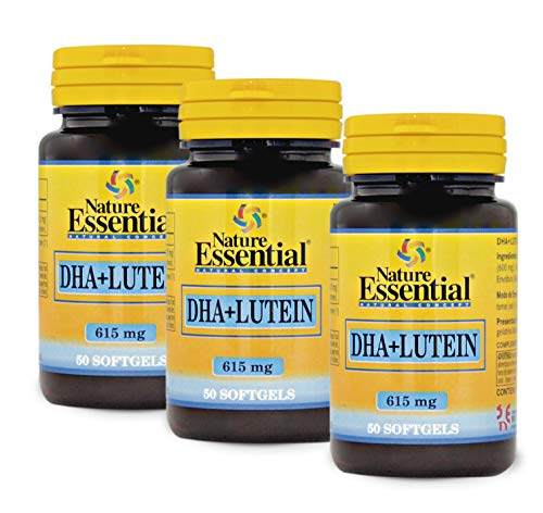 Nature Essential - DHA + Luteína 650 mg - 50 Perlas - Complemento de Aceite de Pescado - Contribuye al Funcionamiento de la Vista - Pack de 3 Unidades