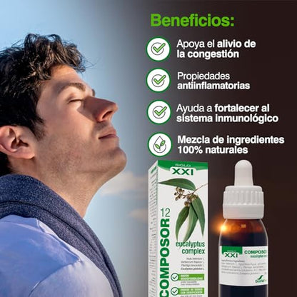 Soria Natural Composor 12 Eucalyptus Complex – Con Eucalipto, Helenio, Gordolobo, Llantén y Vitamina C – Ayuda a la Respiración - Ayuda a Despejar la Nariz en Caso de Congestión - Expectorante - 50ml