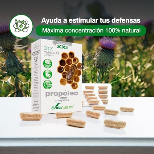 Soria Natural 100 % natürliches reines Propolis – Nahrungsergänzungsmittel mit Propolis – stärkt die Abwehrkräfte und reguliert das Immunsystem, antiseptisch und entzündungshemmend – 30 Kapseln