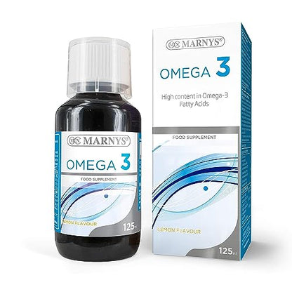 Omega 3 MARNYS, EPA und DHA marinen Ursprungs, Herz- und neurologische Funktion, flüssiges Format 125 ml mit Zitronengeschmack