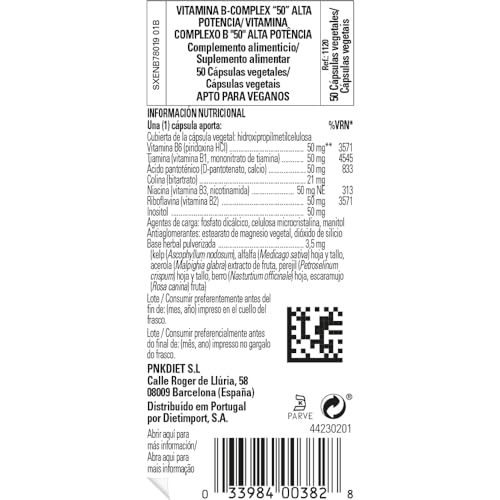 Solgar | Vitamina B-Complex "50" Alta potencia | Metabolismo energético y Rendimiento Intelectual |Reduce el cansancio y la fatiga | 50 Cápsulas vegetales