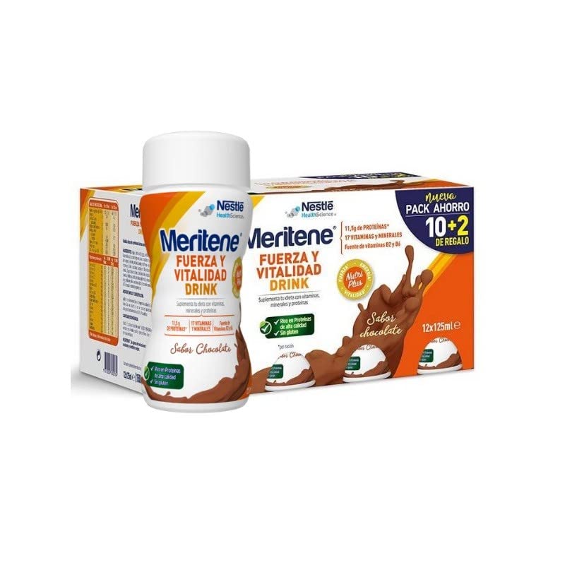 Nestle - Meritene Fuerza Y Vitalidad Drink Sabor Chocolate, 10X125Ml+Regalo 2X125Ml