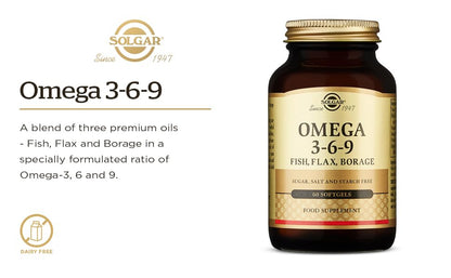 Solgar | Omega 3-6-9 | Aceite de Pescado, Lino y Borraja | Ácidos Grasos | 120 Cápsulas blandas