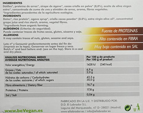 beVegan Protein Bars Cacao - 220 gr