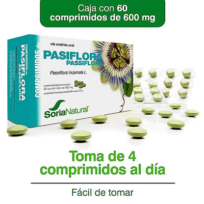 Soria Natural Pasiflora comprimidos - Sueño Tranquilo y Relajación Profunda - Calmante Natural - Para Noches Serenas - Caja con 60 cápsulas