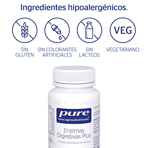 PURE ENCAPSULATIONS | Enzimas Digestivas Plus | Complejo con Lactasa | Soporte en la Digestión de Proteínas, Hidratos de Carbono, Grasas, Fibras Vegetales y Lácteos | 90 Cápsulas