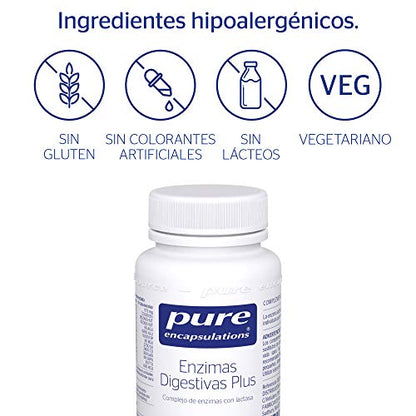 PURE ENCAPSULATIONS | Enzimas Digestivas Plus | Complejo con Lactasa | Soporte en la Digestión de Proteínas, Hidratos de Carbono, Grasas, Fibras Vegetales y Lácteos | 90 Cápsulas