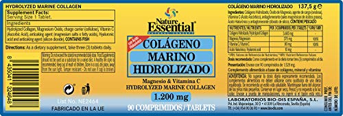 Nature Essential | Colágeno Hidrolizado Marino 1.200 mg | 90 Comprimidos | Con Ácido Hialurónico, Vitamina C y Magnesio | Ayuda al Mantenimiento de Huesos, Cartílagos y Articulaciones