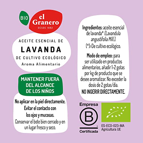El Granero Integral - Aceite Esencial de Lavanda Bio - 12 ml - Elaborado Sin Mezclar con Otros Aceites - Ayuda a la Relajación y a Disminuir el Estrés
