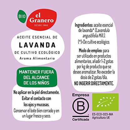 El Granero Integral - Aceite Esencial de Lavanda Bio - 12 ml - Elaborado Sin Mezclar con Otros Aceites - Ayuda a la Relajación y a Disminuir el Estrés