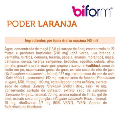 BIFORM PODER NARANJA - COMPLEMENTO ALIMENTICIO - Sabor a Naranja con Doble Acción Adelgazar y Vientre Plano - para Combinar con tu Bebida Favorita - 500ml