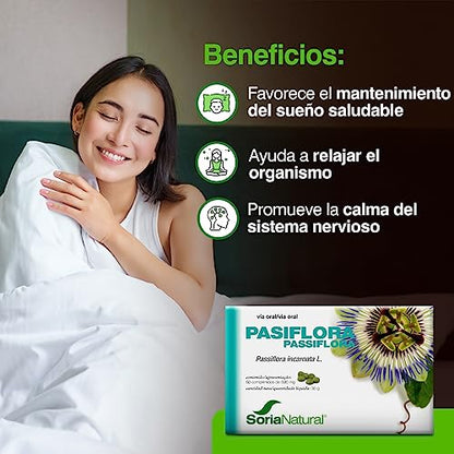 Soria Natural Pasiflora comprimidos - Sueño Tranquilo y Relajación Profunda - Calmante Natural - Para Noches Serenas - Caja con 60 cápsulas