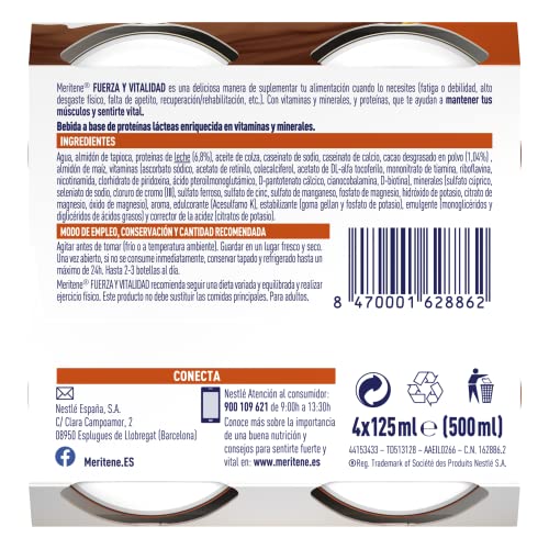 Meritene Fuerza y Vitalidad – Suplemento Alimenticio Formato Listo para Tomar – Batido de Proteínas Vitaminas y Minerales – Chocolate – Suplemento Nutricional y Refuerzo del Sistema Inmunitario