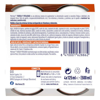 Meritene Fuerza y Vitalidad – Suplemento Alimenticio Formato Listo para Tomar – Batido de Proteínas Vitaminas y Minerales – Chocolate – Suplemento Nutricional y Refuerzo del Sistema Inmunitario