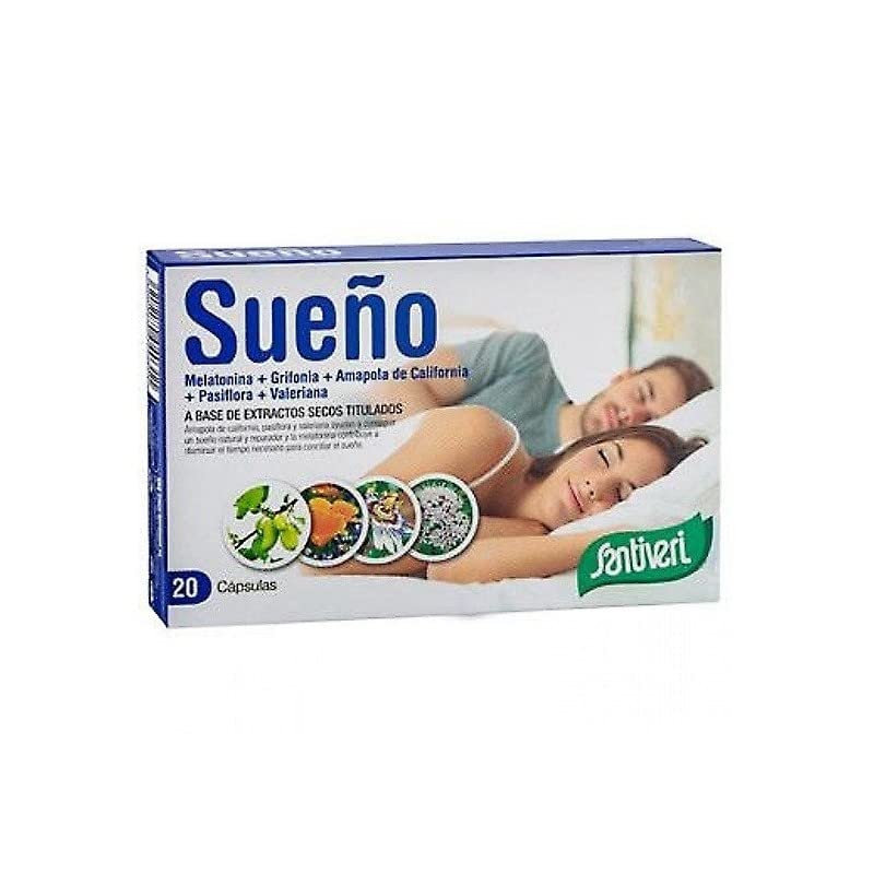 SANTIVERI – Sueño cápsulas / 20 cápsulas con melatonina, grifonia, amapola de california, valeriana y pasiflora