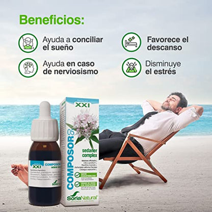 Soria Natural - COMPOSOR 05 - SEDANER COMPLEX S. XXI - Complemento alimenticio - Ayuda al descanso y relajación - 50 ml – Valeriana - Azahar - Pasiflora