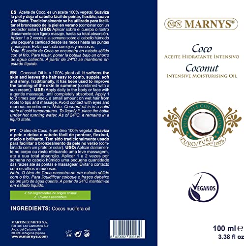 MARNYS Aceite de Coco Hidratante 100% Vegetal 100ml