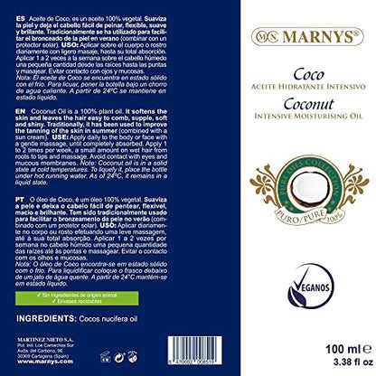 MARNYS Aceite de Coco Hidratante 100% Vegetal 100ml