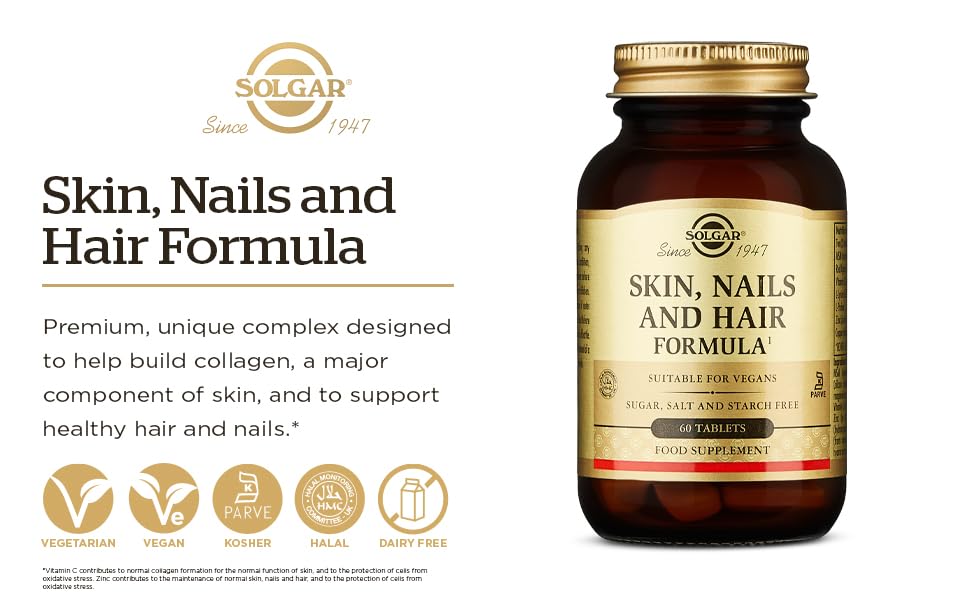 Solgar - Hair, Skin and Nails - Take care of the health of your hair and skin - Helps strengthen your nails - 120 Tablets