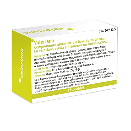 Complemento Alimenticio - Fitotablet Valeriana - 60 Comprimidos - Ayuda a Relajarte y Facilita el Descanso Nocturno - Contribuye a Reducir el Estrés - Eladiet