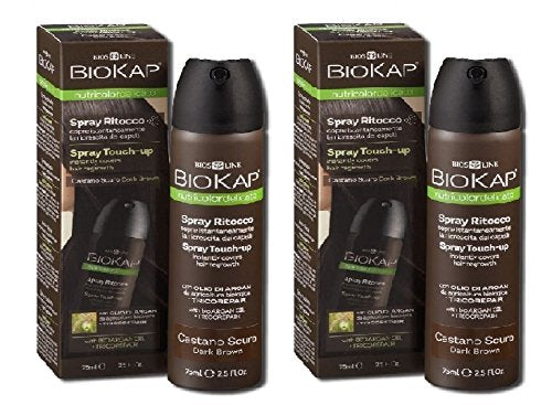 Bios Line BIOKAP – Nutricolor delicada Spray ritocco Castaño Oscuro 2 paquetes de 75 ml para sustituir la de un Attimo resembrado