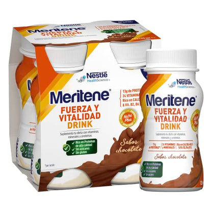 Meritene Fuerza y Vitalidad – Suplemento Alimenticio Formato Listo para Tomar – Batido de Proteínas Vitaminas y Minerales – Chocolate – Suplemento Nutricional y Refuerzo del Sistema Inmunitario